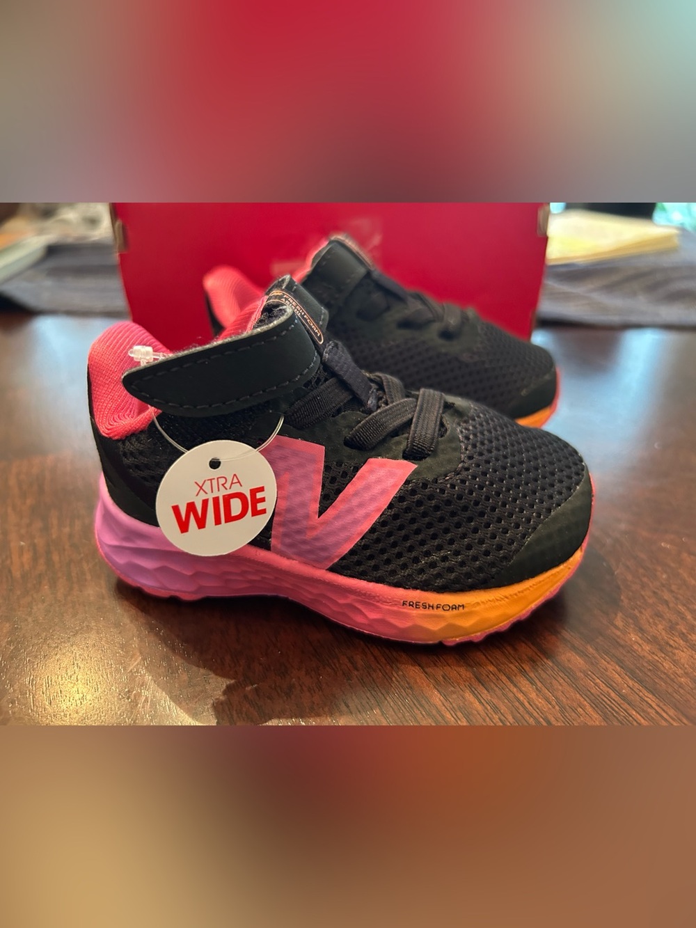 New Balance Kids Black Pink Orange Wide-Fit Sneakers 3xw